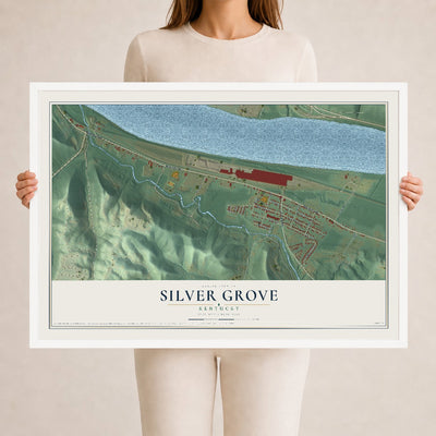 Map of Silver Grove, Kentucky, 24 x 36 inch print in a white wood frame
