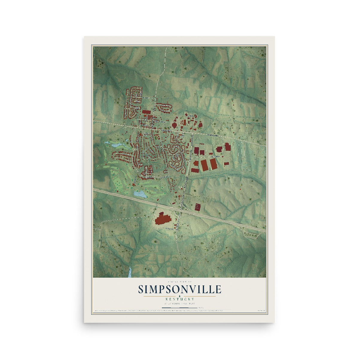 Map of Simpsonville, Kentucky, 12 x 18 inch unframed archival matte print