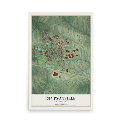 Map of Simpsonville, Kentucky, 12 x 18 inch unframed archival matte print