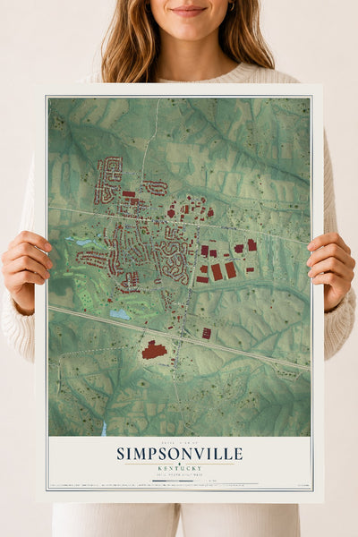 Map of Simpsonville, Kentucky, 18 x 24 inch unframed archival matte print