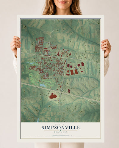 Map of Simpsonville, Kentucky, 24 x 36 inch unframed archival matte print