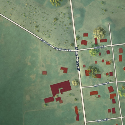 Close-up of the map of Slaughters, Kentucky print showing street and building detail