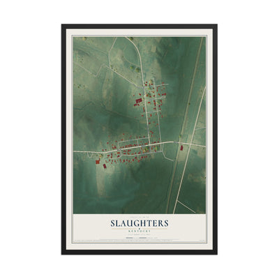 Map of Slaughters, Kentucky, 12 x 18 inch print in a black wood frame