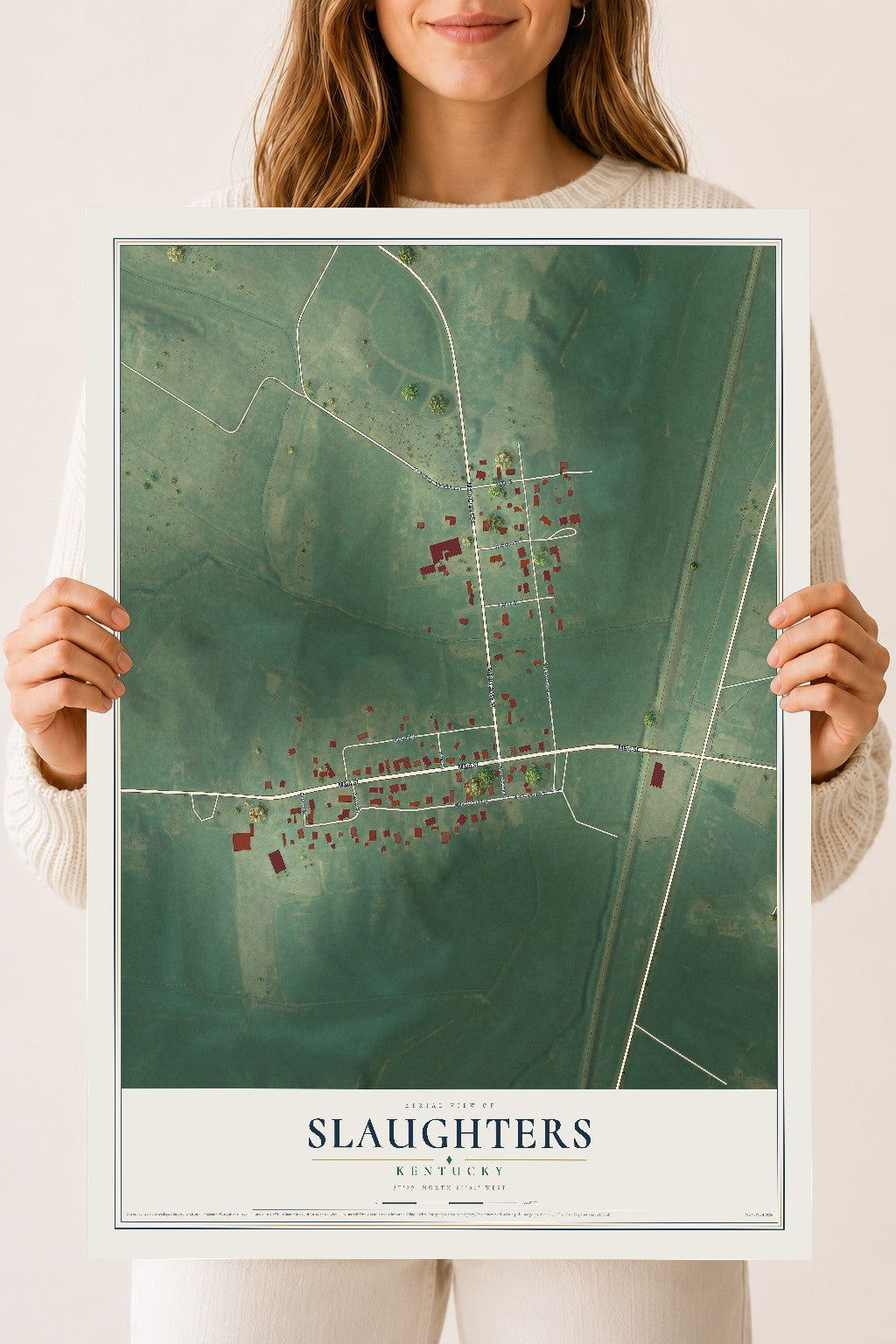 Map of Slaughters, Kentucky, 18 x 24 inch unframed archival matte print