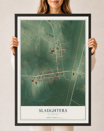 Map of Slaughters, Kentucky, 24 x 36 inch print in a black wood frame