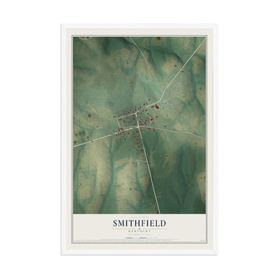 Map of Smithfield, Kentucky, 12 x 18 inch print in a white wood frame