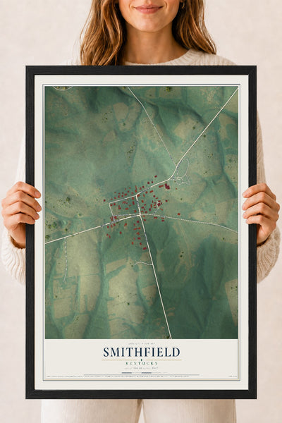Map of Smithfield, Kentucky, 18 x 24 inch print in a black wood frame