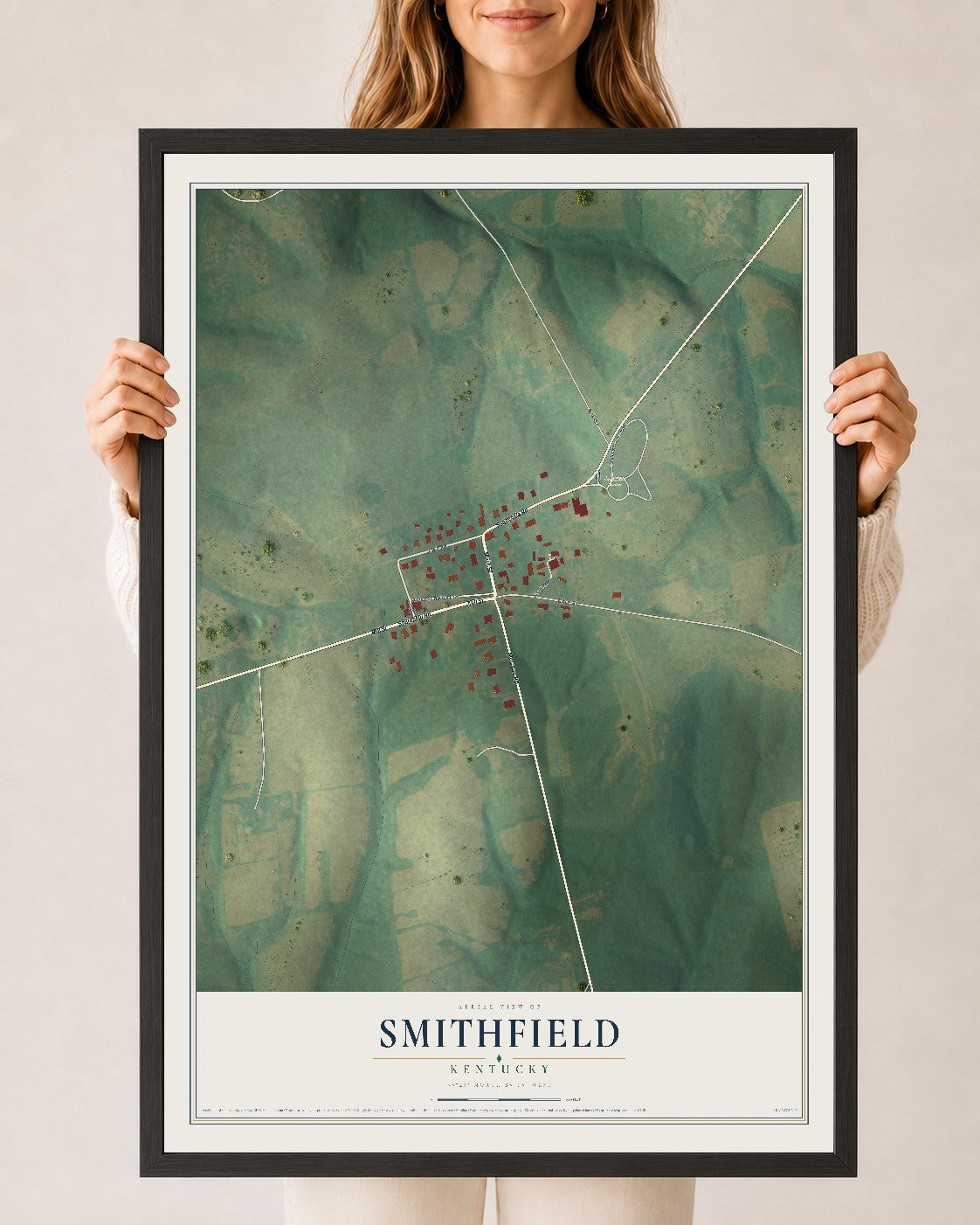 Map of Smithfield, Kentucky, 24 x 36 inch print in a black wood frame