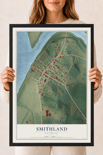 Map of Smithland, Kentucky, 18 x 24 inch print in a black wood frame