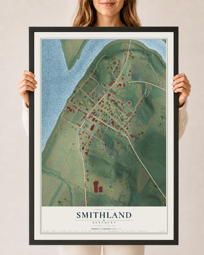 Map of Smithland, Kentucky, 24 x 36 inch print in a black wood frame