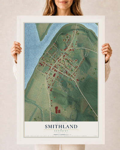 Map of Smithland, Kentucky, 24 x 36 inch print in a white wood frame