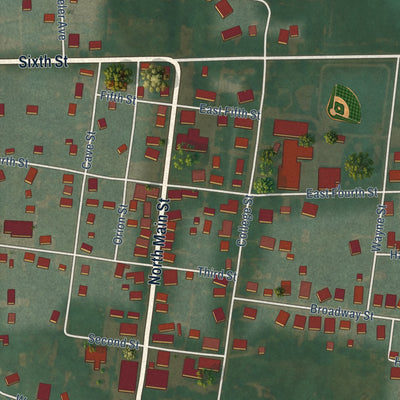 Close-up of the map of Smiths Grove, Kentucky print showing street and building detail