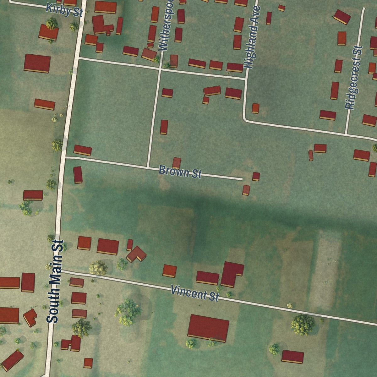 Second close-up of the map of Smiths Grove, Kentucky print showing more streets and buildings