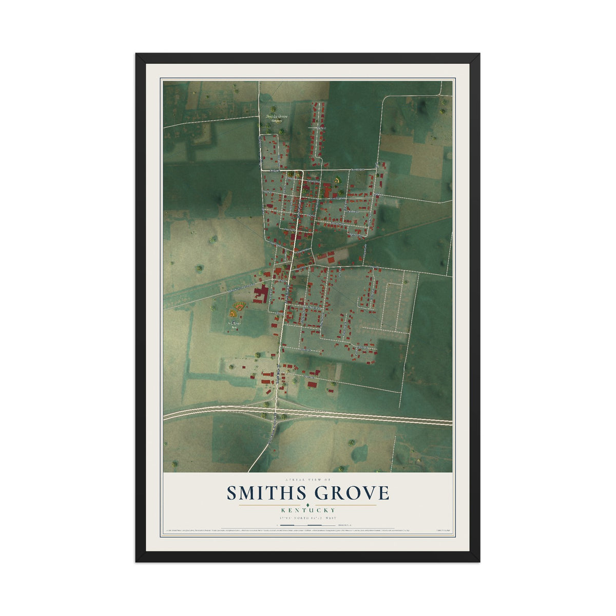 Map of Smiths Grove, Kentucky, 12 x 18 inch print in a black wood frame