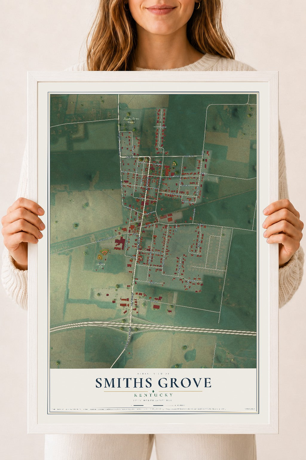 Map of Smiths Grove, Kentucky, 18 x 24 inch print in a white wood frame