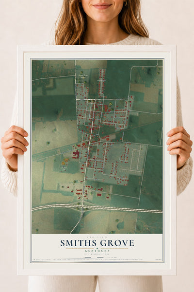 Map of Smiths Grove, Kentucky, 18 x 24 inch print in a white wood frame