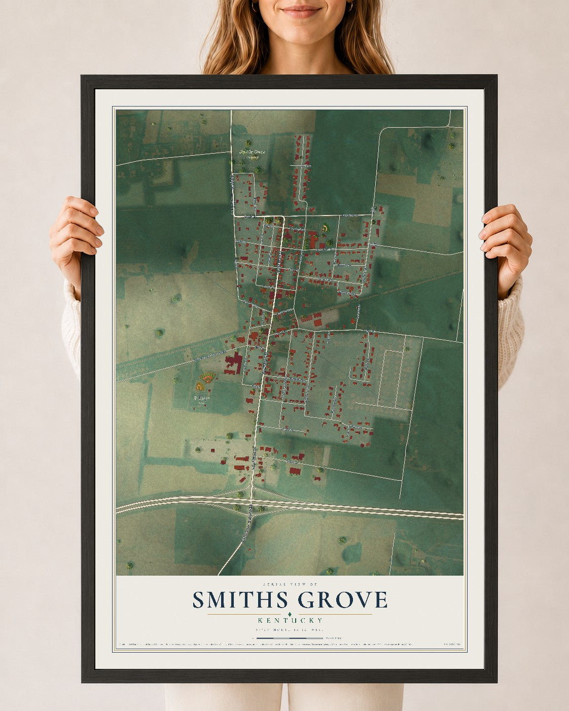 Map of Smiths Grove, Kentucky, 24 x 36 inch print in a black wood frame