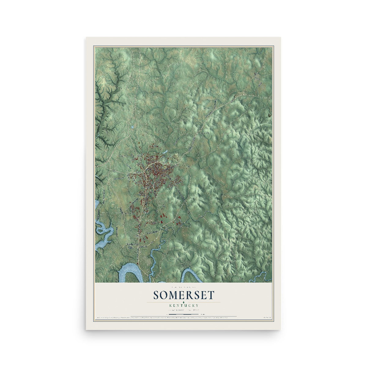 Map of Somerset, Kentucky, 12 x 18 inch unframed archival matte print