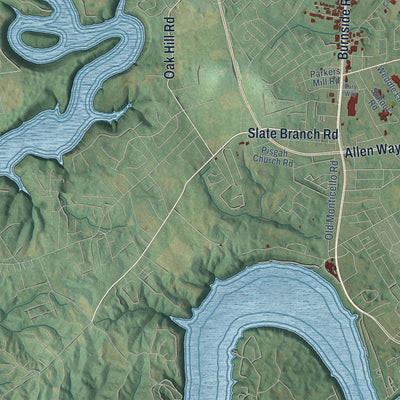 Second close-up of the map of Somerset, Kentucky print showing more streets and buildings