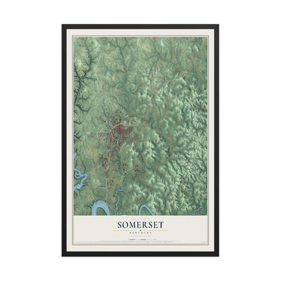 Map of Somerset, Kentucky, 12 x 18 inch print in a black wood frame