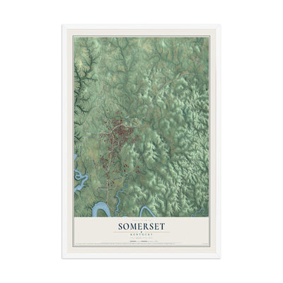 Map of Somerset, Kentucky, 12 x 18 inch print in a white wood frame