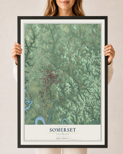 Map of Somerset, Kentucky, 24 x 36 inch print in a black wood frame