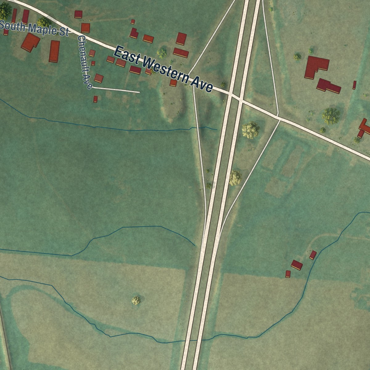 Second close-up of the map of Sonora, Kentucky print showing more streets and buildings