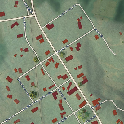 Close-up of the map of South Carrollton, Kentucky print showing street and building detail