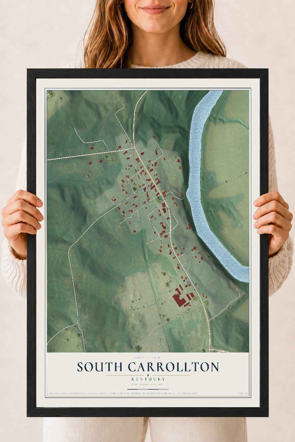 Map of South Carrollton, Kentucky, 18 x 24 inch print in a black wood frame