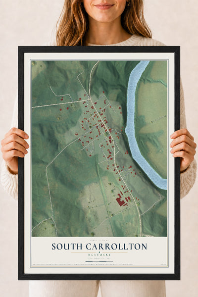 Map of South Carrollton, Kentucky, 18 x 24 inch print in a black wood frame