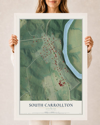 Map of South Carrollton, Kentucky, 24 x 36 inch print in a white wood frame