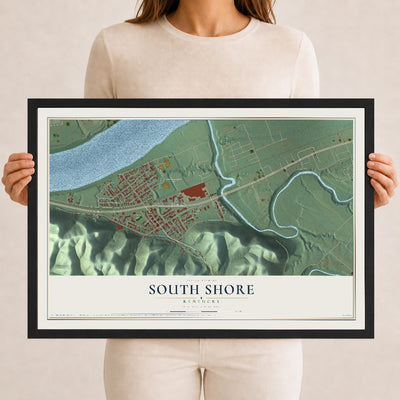 Map of South Shore, Kentucky, 12 x 18 inch print in a black wood frame