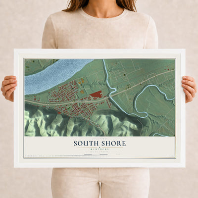 Map of South Shore, Kentucky, 12 x 18 inch print in a white wood frame