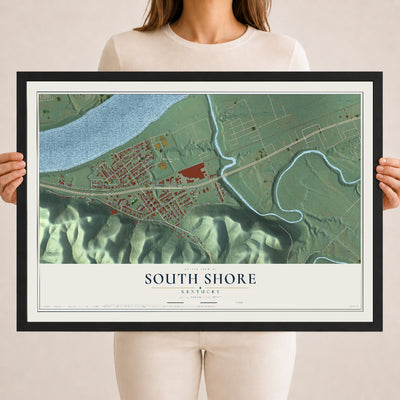 Map of South Shore, Kentucky, 18 x 24 inch print in a black wood frame