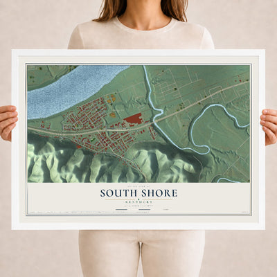 Map of South Shore, Kentucky, 18 x 24 inch print in a white wood frame
