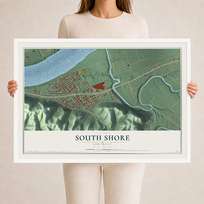 Map of South Shore, Kentucky, 24 x 36 inch print in a white wood frame