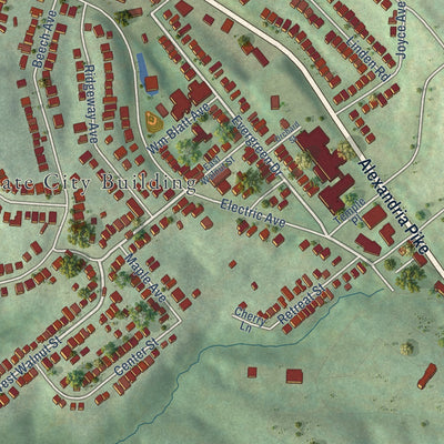 Close-up of the map of Southgate, Kentucky print showing street and building detail