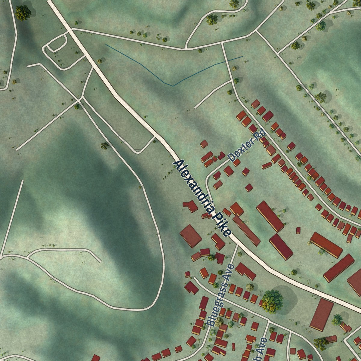 Second close-up of the map of Southgate, Kentucky print showing more streets and buildings
