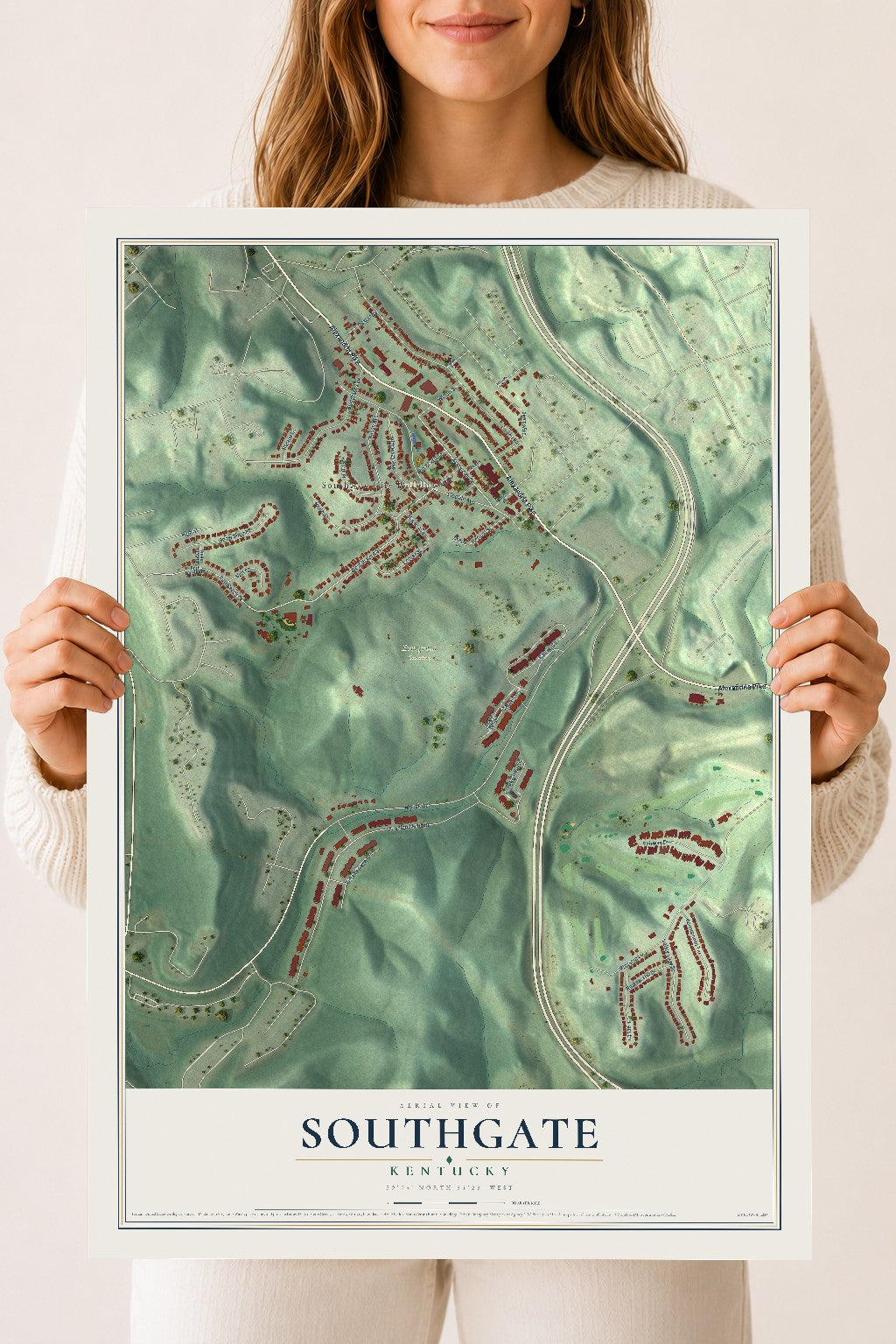 Map of Southgate, Kentucky, 18 x 24 inch unframed archival matte print