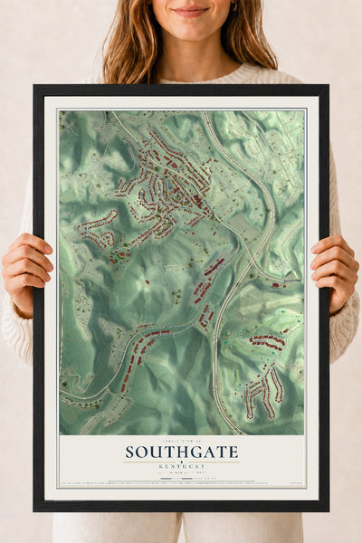 Map of Southgate, Kentucky, 18 x 24 inch print in a black wood frame