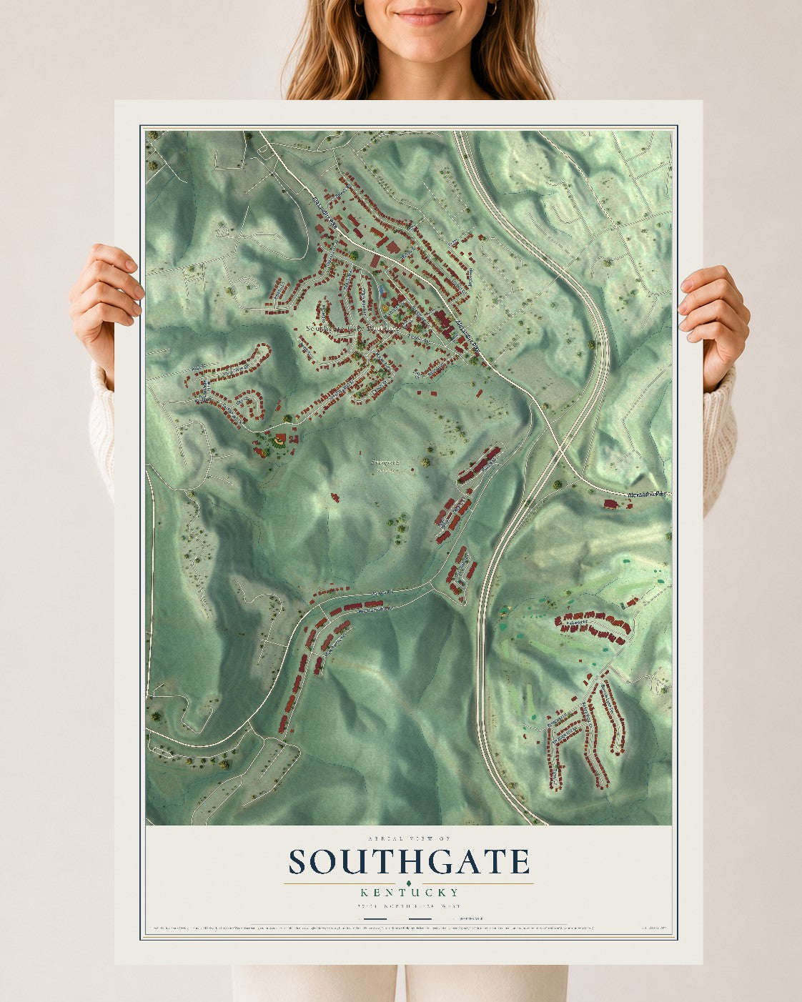 Map of Southgate, Kentucky, 24 x 36 inch unframed archival matte print