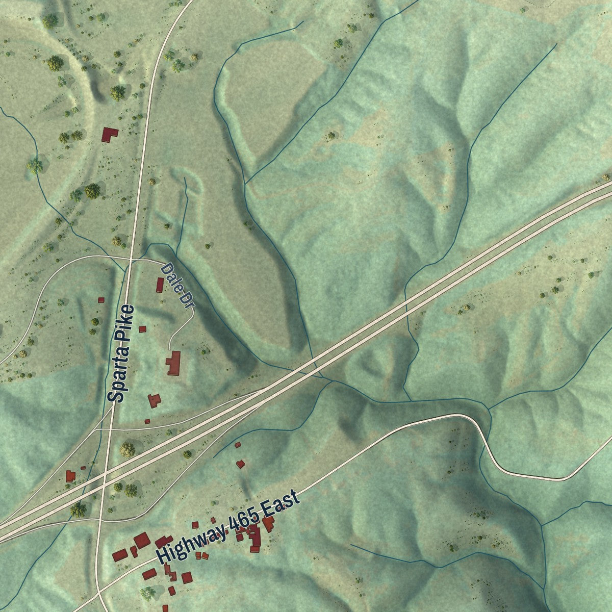 Close-up of the map of Sparta, Kentucky print showing street and building detail