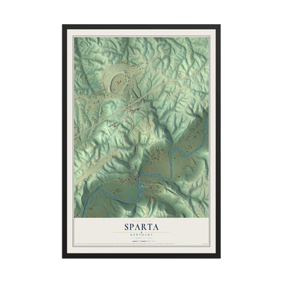 Map of Sparta, Kentucky, 12 x 18 inch print in a black wood frame
