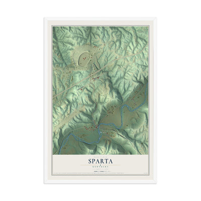 Map of Sparta, Kentucky, 12 x 18 inch print in a white wood frame