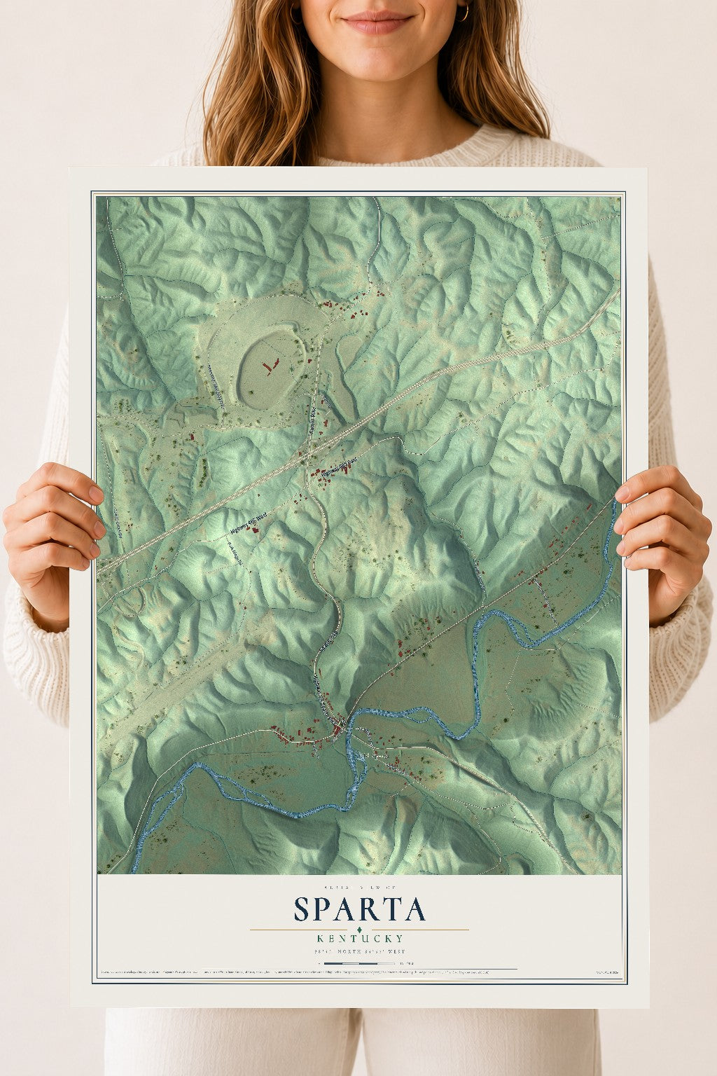 Map of Sparta, Kentucky, 18 x 24 inch unframed archival matte print