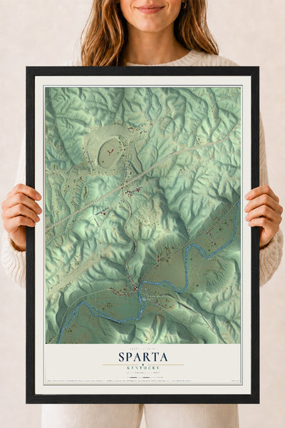 Map of Sparta, Kentucky, 18 x 24 inch print in a black wood frame