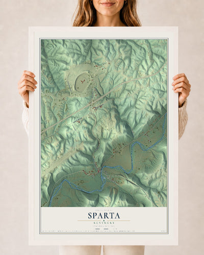 Map of Sparta, Kentucky, 24 x 36 inch print in a white wood frame