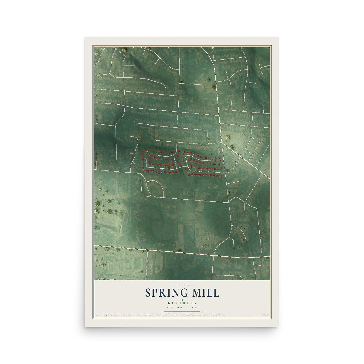 Map of Spring Mill, Kentucky, 12 x 18 inch unframed archival matte print