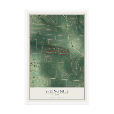 Map of Spring Mill, Kentucky, 12 x 18 inch print in a white wood frame