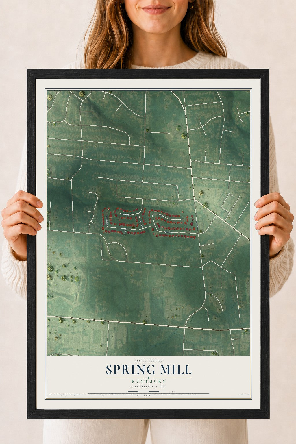 Map of Spring Mill, Kentucky, 18 x 24 inch print in a black wood frame